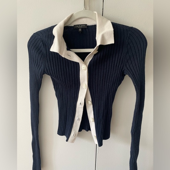 Rag & Bone Navy Colorblock Cardigan - Picture 1 of 4